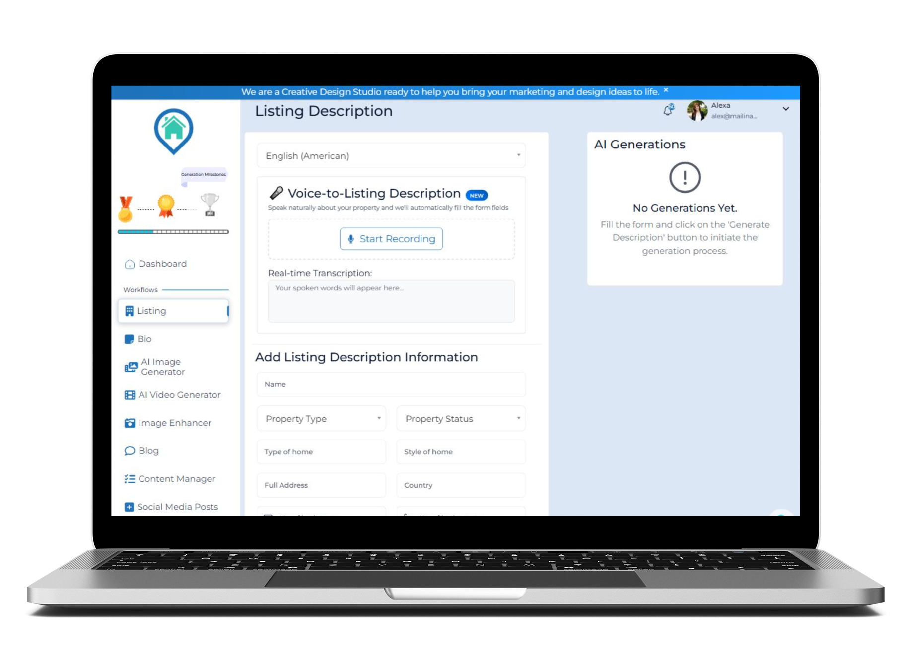 AI-powered real estate description generator banner
